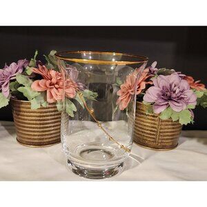 Pier 1 Clear Gold Dot Swirl Line Vase Retired Blown Glass Decorative